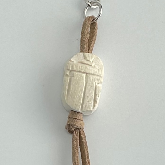 White Scarab Key Ring, Purse Charm, Vegan Suede Tassel, Ancient Egypt - Picture 3 of 8